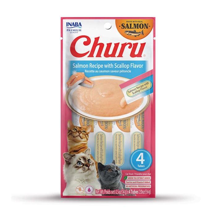 Inaba Churu Salmon and Scallops Puree Lickable Cat Treats - .5 Oz - 4 Pack - Case of 6 Default Title