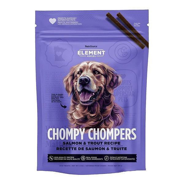 Nutrisource Element Series Chompy Chomers Salmon and Trout Crunchy Biscuit Dog Treats - 6 Oz - Case of 12