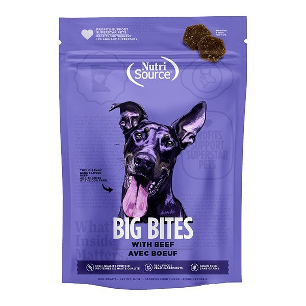 Nutrisource Grain-Free Big Bites Beef Flavored Soft and Chewy Dog Treats - 14 Oz - Case of 12