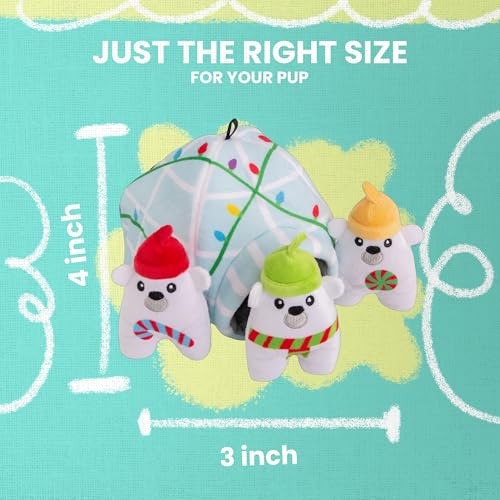 Snugarooz Holiday Hide-and-Seek Igloo with Repair Patch 4-in-1 Squeak and Crinkle Plush Dog Toy