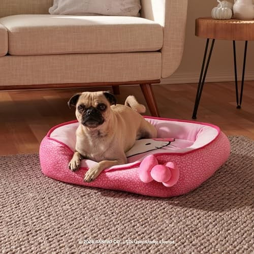 Jazwares Hello Kitty Bolster Rounded Dog and Cat Bed - Pink - Small