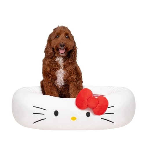 Jazwares Hello Kitty Bolster Rounded Dog and Cat Bed - White - Large 