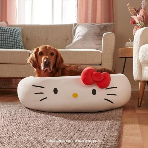 Jazwares Hello Kitty Bolster Rounded Dog and Cat Bed - White - Large 