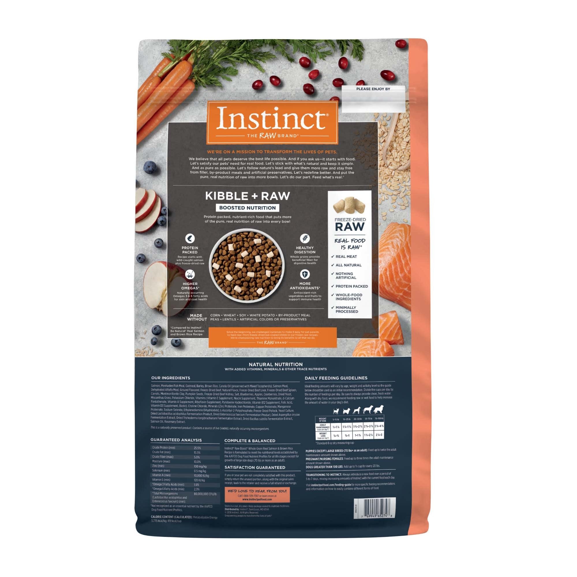 Instinct Raw Boost Salmon and Whole Grain Kibble and Freeze-Dried Raw Dog Food - 3.5 Lbs - Case of 5