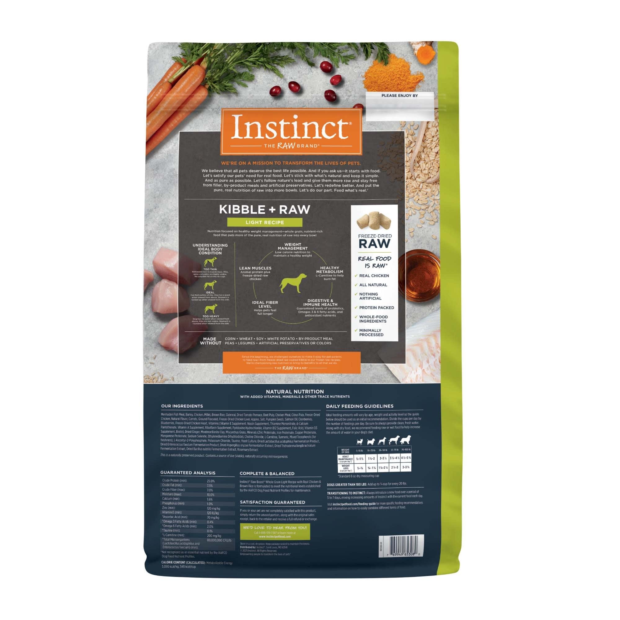 Instinct Raw Boost Light Recipe Chicken and Whole Grain Kibble and Freeze-Dried Raw Dog Food - 18 Lbs