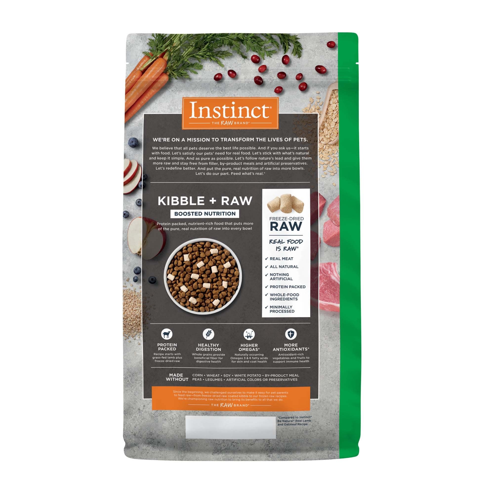 Instinct Raw Boost Lamb and Oatmeal Kibble and Freeze-Dried Raw Dog Food - 3.5 Lbs - Case of 5