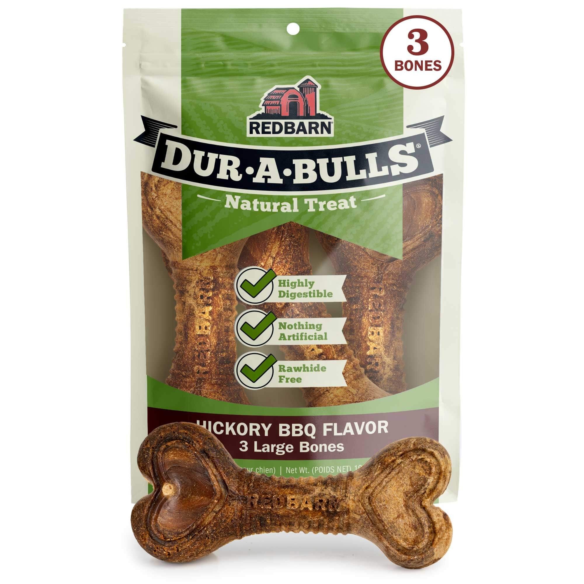 Red Barn Dur-A-Bulls Bone Rawhide-Free Hikory Barbecue Flavor Hard Chew Dog Treat Large - 3 Pack