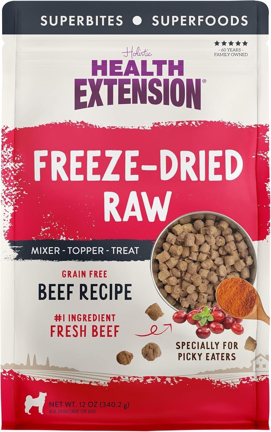 Health Extension Beef Freeze-Dried Raw Meal Mixer Topper or Dog Treats