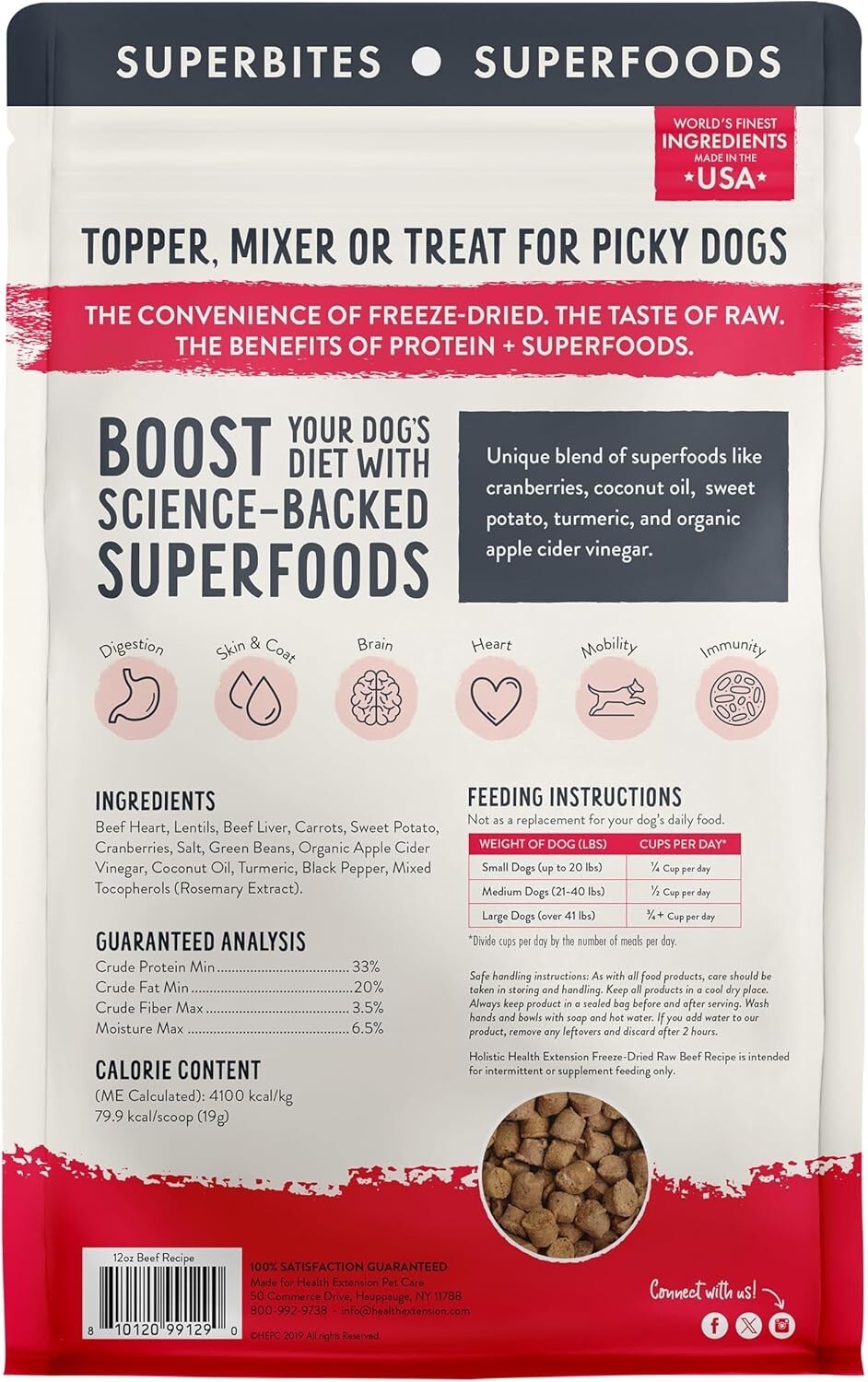 Health Extension Beef Freeze-Dried Raw Meal Mixer Topper or Dog Treats