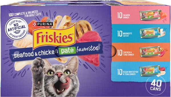 Purina Friskies Tuna Salmon Chicken and Whitefish Pate Canned Cat Food - Variety Pack - 5.5 Oz - Case of 40