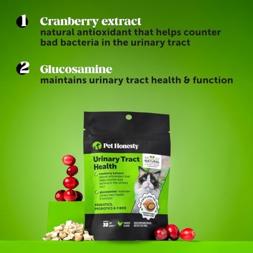 Pet Honesty Urinary Health Cranberry Extract and Glucosomine Kidney and Bladder Chicken Flavor Supplemental Cat Treats - 3.7 Oz - 30 Day Supply