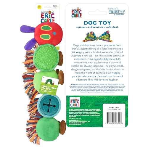 Multipet Eric Carle Hungry Caterpillar Treat Dispensing Plush and Rubber Interactive Cat and Dog Toy - 14 Inch