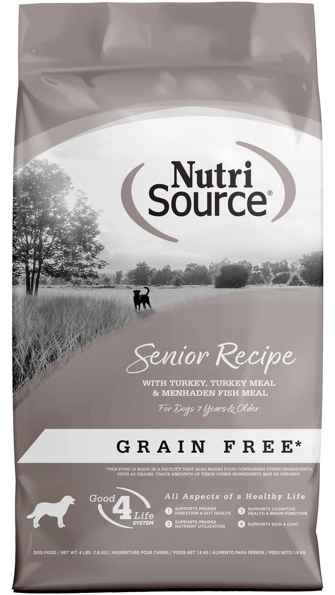Nutrisource Grain-Free Turkey and Menhaden Senior Formula Dry Dog Food - 4 Lbs - Case of 8