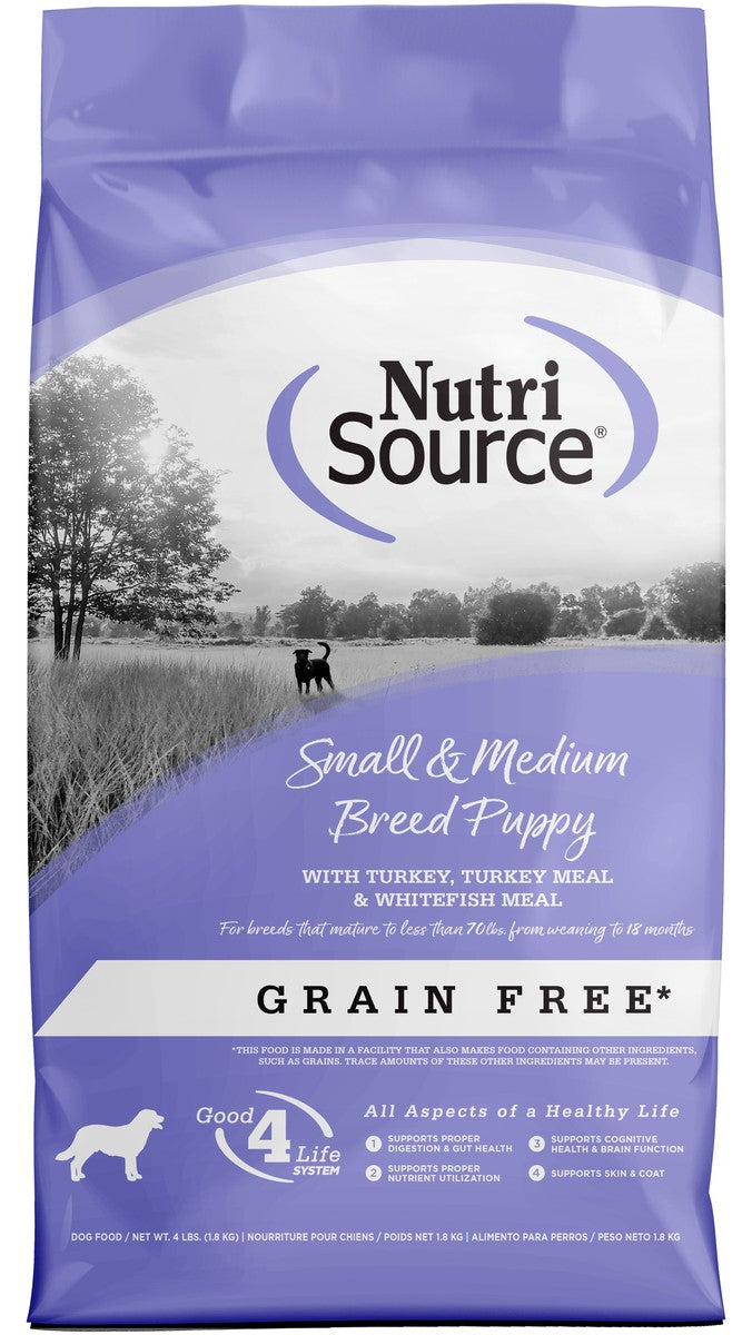 Nutrisource Grain-Free Turkey Whitefish and Menhaden Small and Medium Breed Puppy Dry Dog Food - 4 Lbs - Case of 8