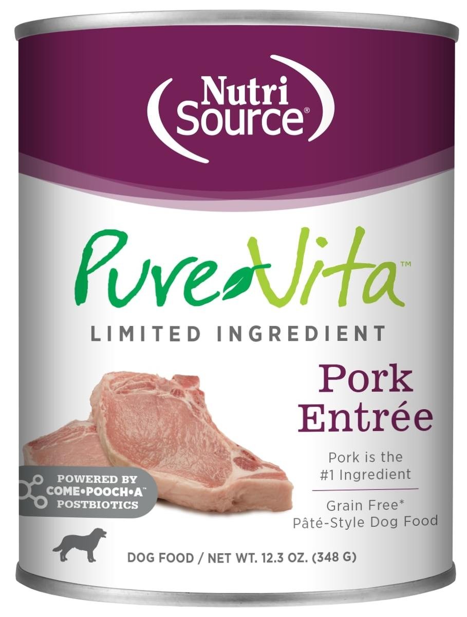 Nutrisource PureVita Grain-Free Limited Ingredient Pork Entrée Canned Dog Food - 12.3 Oz - Case of 12
