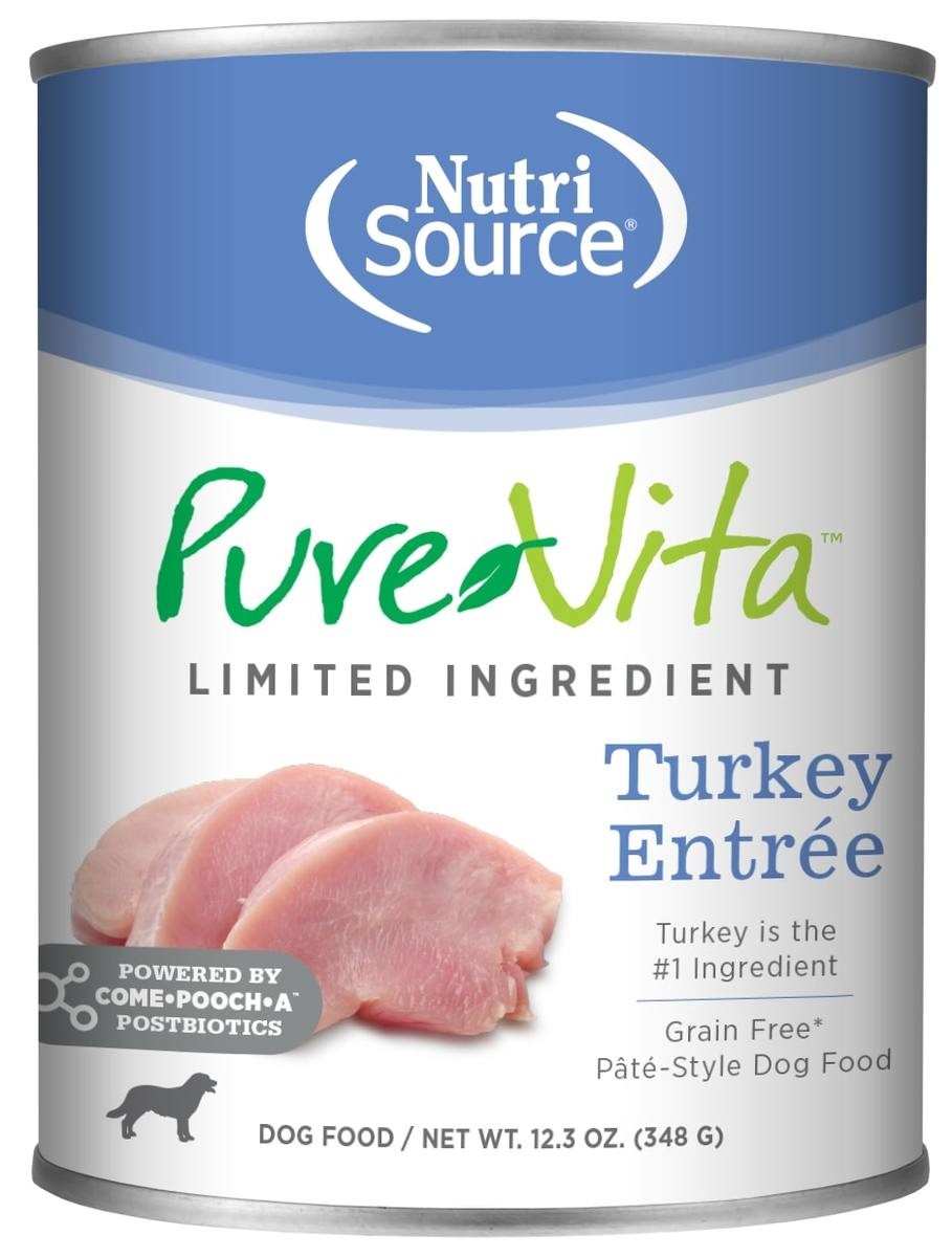 Nutrisource PureVita Grain-Free Limited Ingredient Turkey Entrée Canned Dog Food - 12.3 Oz - Case of 12