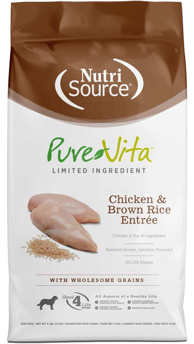 Nutrisource PureVita Limited Ingredient Chicken and Brown Rice with Wholesome Grains Dry Dog Food - 4 Lbs - Case of 8