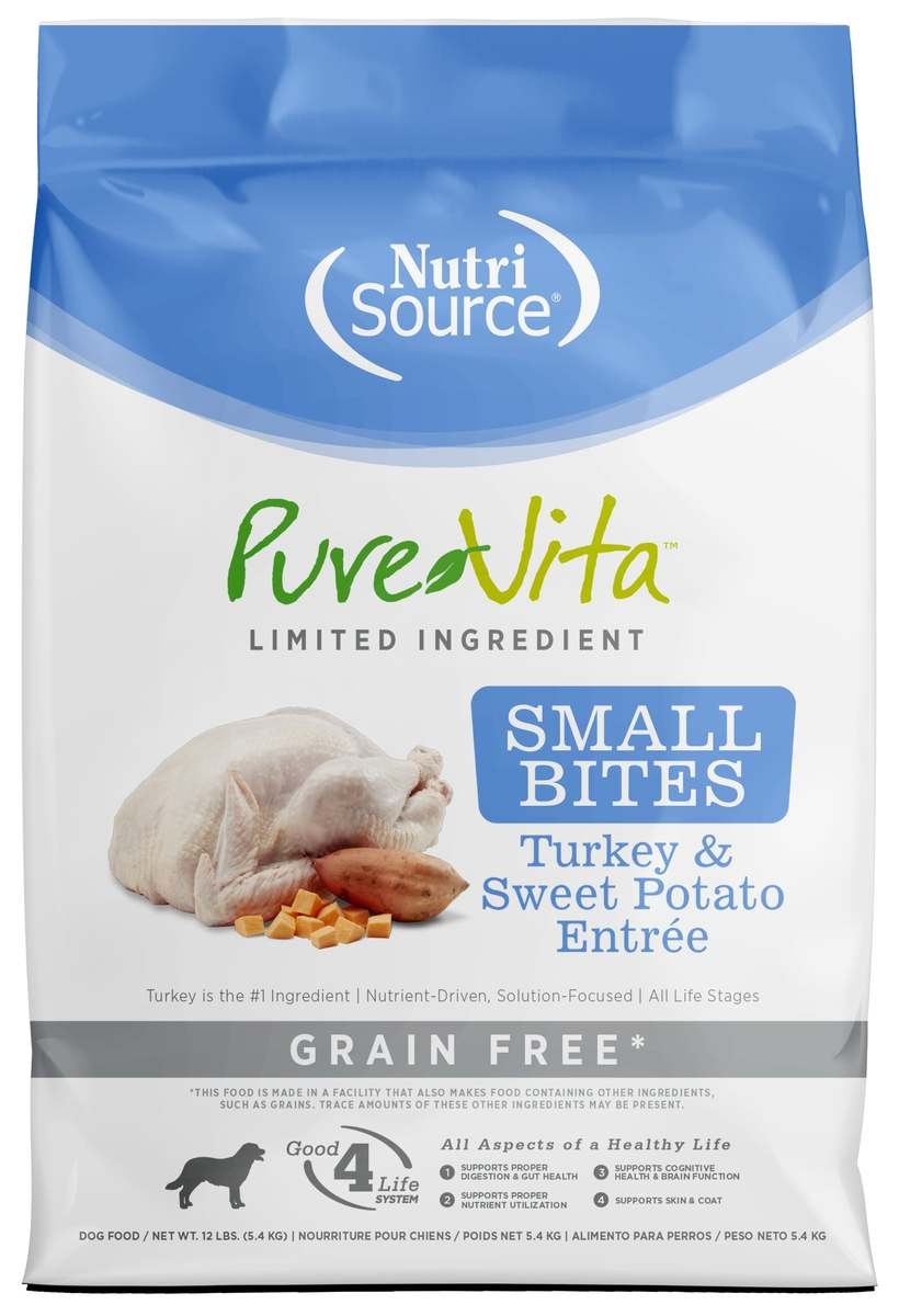 Nutrisource PureVita Grain-Free Limited Ingredient Small Bites Turkey and Sweet Potato Dry Dog Food - 12 Lbs