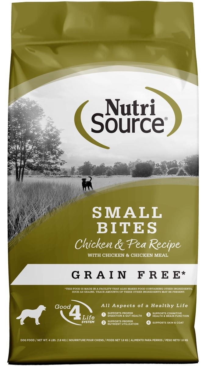 Nutrisource Grain-Free Small Bites Chicken and Pea Dry Dog Food - 4 Lbs - Case of 8
