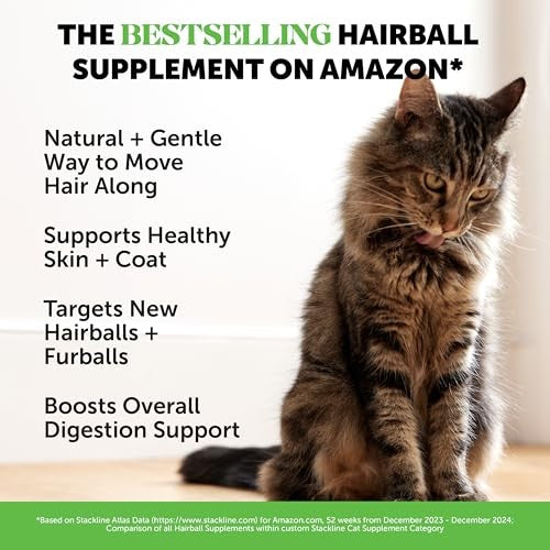 Pet Honesty Hairball Support Psyllium Husk Omega-3 Skin and Digestion Chicken Flavor Supplement Cat Treats - 10.5 Oz - 90 Day Supply