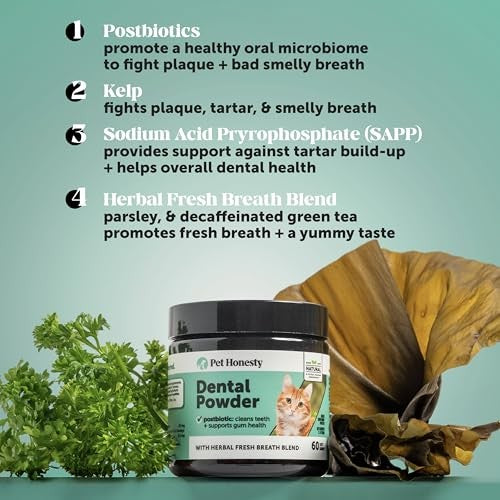 Pet Honesty Breath Freshener Natural Herbal Blend Teeth and Gum Dental Powder for Cats - 60 Day Supply