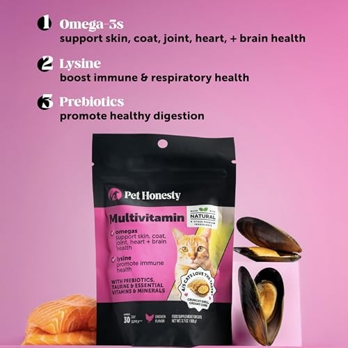Pet Honesty Daily Multi-Vitamin with Lysine and Omega-3 Joint Skin and Digestion Chicken Flavor Supplemental Cat Treats - 10.5 Oz - 90 Day Supply