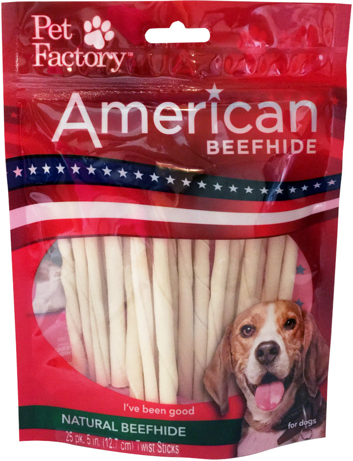Pet Factory American Beefhide Twist Sticks Natural Dog Chews - 5 Inch - 25 Pack Default Title