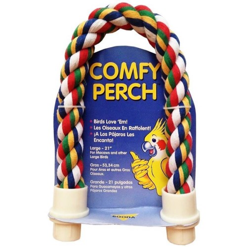 JW Pet Booda Comfy Perch with Flexible Rope Bird Cage Accessory - Multi-Colored Large - 21 Inch