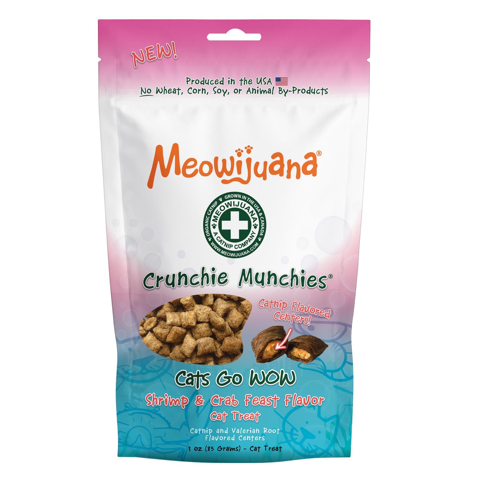 Meowijuana Crunch and Munch Shrimp and Crab Crunchy Catnip Cat Treats - 3 Oz  