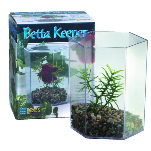 Lee's Betta Keeper Hexegon Mini Tank Aquarium Kit with Plant and Gravel - 1 Gallon