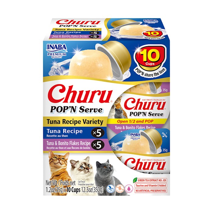 Inaba Churu Pop N' Serve Tuna Jelly Cups Cat Treats with Vitamin E and Taurine -  Variety Pack - 1.2 Oz - 10 Pack