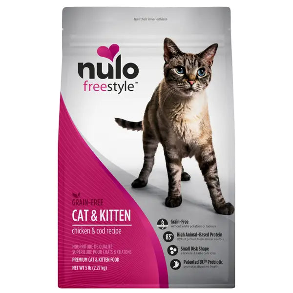 Nulo Freestyle Grain-Free High-Protein Omega-3 Chicken and Cod Kitten and Adult Dry Cat Food 5 Pounds