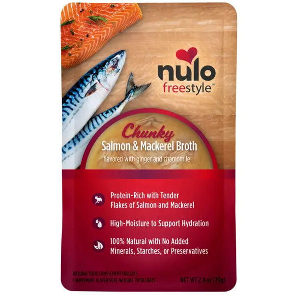 Nulo Freestyle Chunky Salmon and Mackerel Broth with Ginger and Chamomile Wet Cat Food Topper Pouch - 2.8 Oz - Case of 24 Default Title