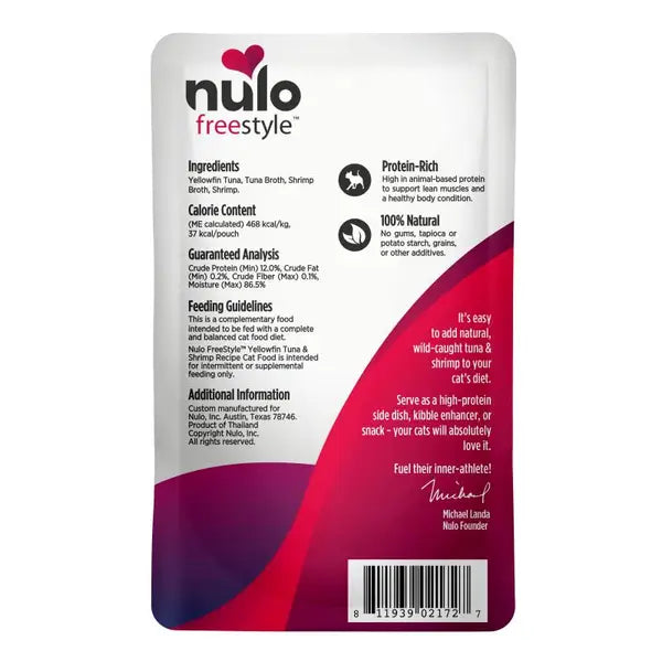Nulo Freestyle Grain-Free Yellowfin Tuna and Shrimp in Broth Wet Cat Food Topper - 2.8 Oz - Case of 24