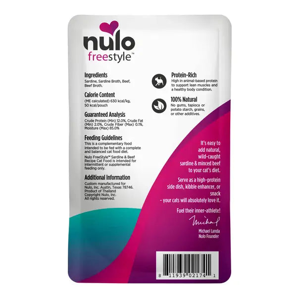 Nulo Freestyle Grain-Free Sardine Beef in Broth Wet Cat Food Topper - 2.8 Oz - Case of 24
