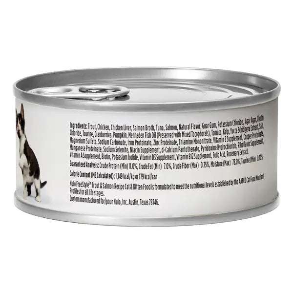 Nulo Freestyle Grain-Free Trout and Salmon Pate Kitten and Adult Canned Cat Food - 5.5 Oz - Case of 24