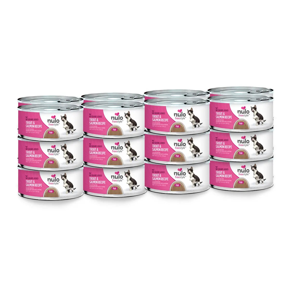 Nulo Freestyle Grain-Free Trout and Salmon Pate Kitten and Adult Canned Cat Food - 5.5 Oz - Case of 24