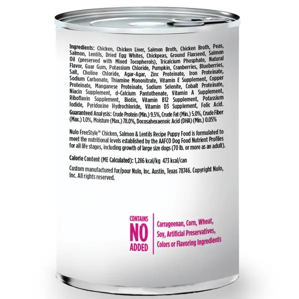 Nulo Freestyle Grain-Free Chicken Salmon and Lentils Puppy Formula Canned Dog Food - 13 Oz - Case of 12