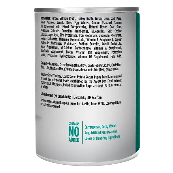 Nulo Freestyle Grain-Free Turkey Cod and Sweet Potato Puppy Canned Dog Food - 13 Oz - Case of 12
