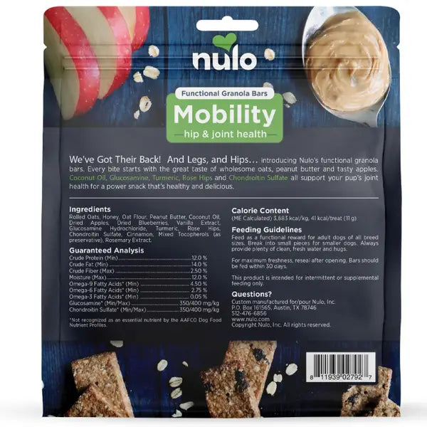 Nulo Functional Granola Bars Hip and Joint Support Peanut Butter and Apples Slow-Baked Crunchy Dog Treats -  10 Oz