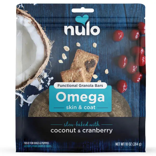 Nulo Functional Granola Bars Skin and Coat Health Coconut and Cranberry Slow-Baked Crunchy Dog Treats -  10 Oz