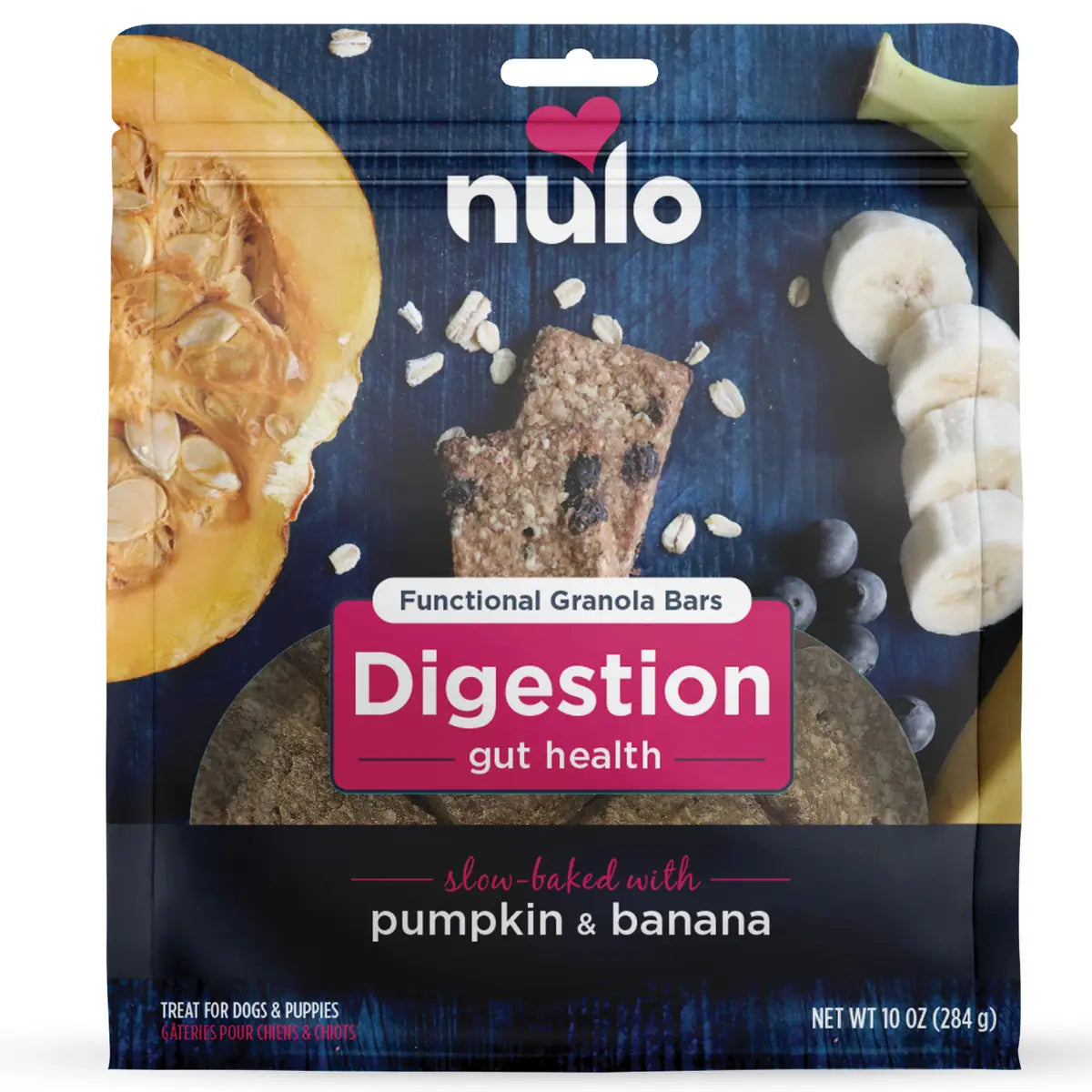 Nulo Functional Granola Bars Digestive Health Pumpkin and Banana Slow-Baked Crunchy Dog Treats -  10 Oz