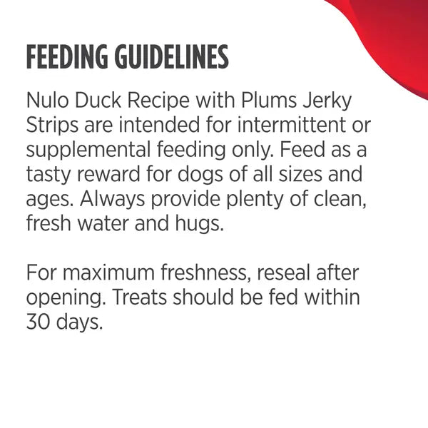 Nulo Grain-Free High-Protein Digestive and Immune Health Duck with Plums Premium Strips Jerky Dog Treats - 5 Oz