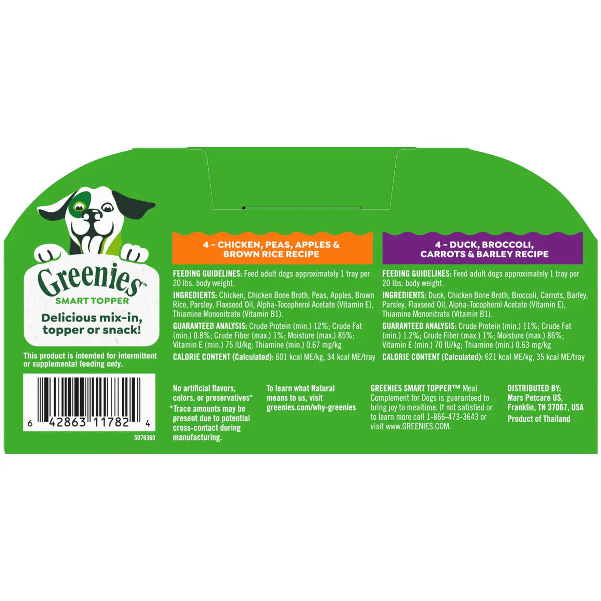 Greenies Smart Topper Wet Mix-In Chicken Duck Grains and Veggie Dog Food Topper Trays  - Variety Pack - 2 Oz - 8 Pack - Case of 2