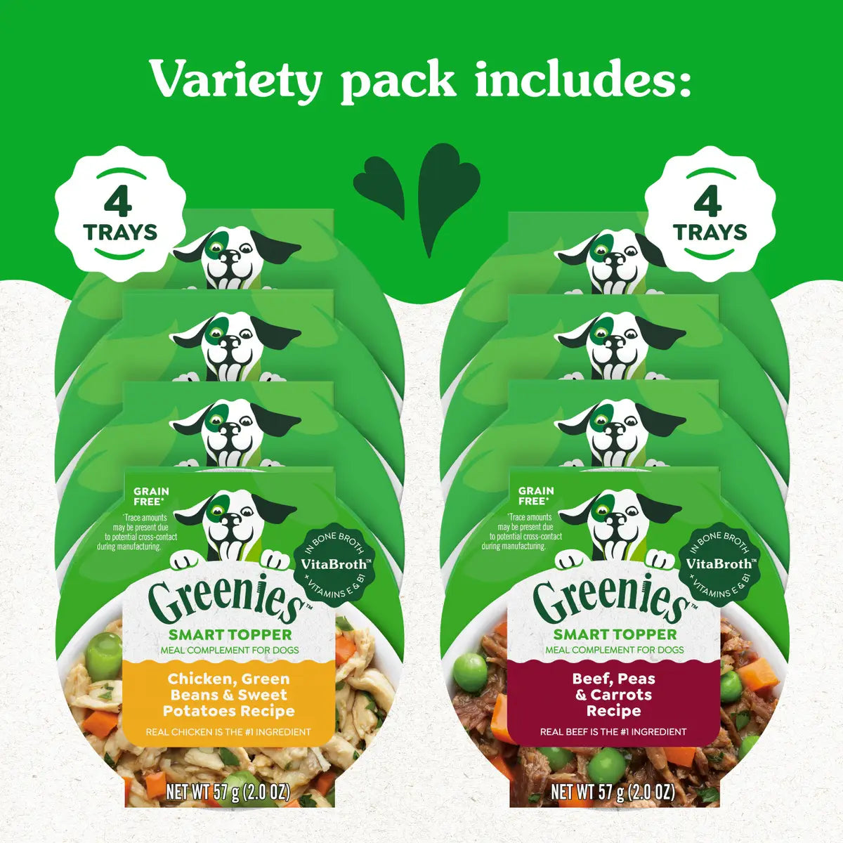 Greenies Smart Topper Wet Mix-In Chicken Beef Sweet Potato and Veggie Dog Food Topper Trays  - Variety Pack - 2 Oz - 8 Pack - Case of 2