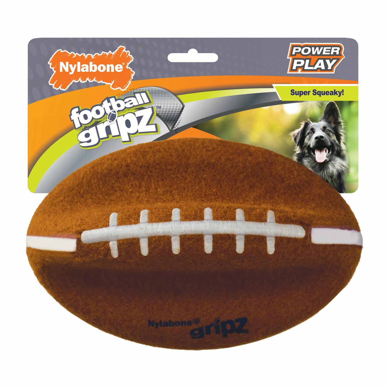 Nylabone Power Play Football Gripz Interactive Fetch and Chew Felt Dog Toy - Brown - Large