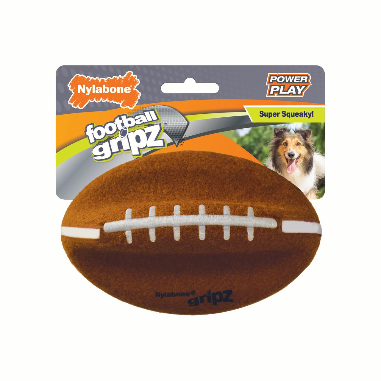 Nylabone Power Play Football Gripz Interactive Fetch and Chew Felt Dog Toy - Brown - Medium