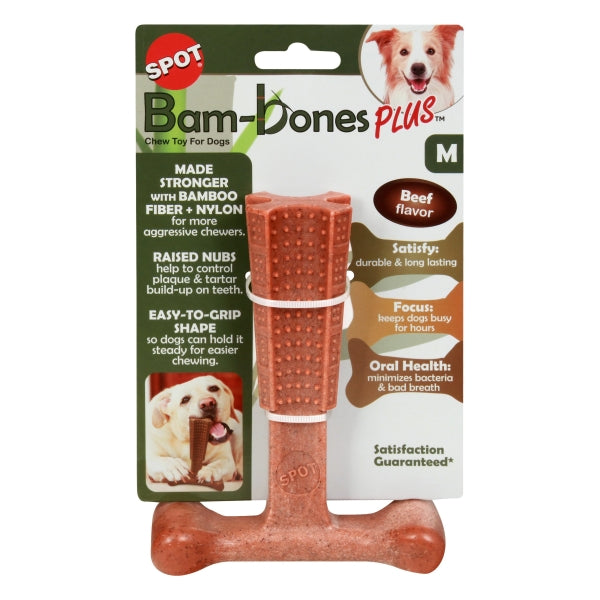 Ethical SPOT Bam-Bones T-Bone Beef Flavored Bamboo and Nylon Dental Chew Dog Toy - Medium - 6 Inch