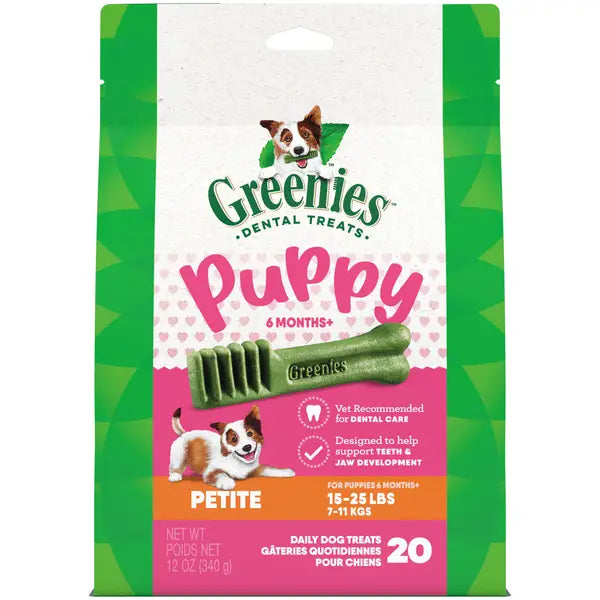 Greenies Original Chicken Dental Dog Treats for Puppies 6+ Months 15-25 Lbs - Petite 20 Count - 12 Oz