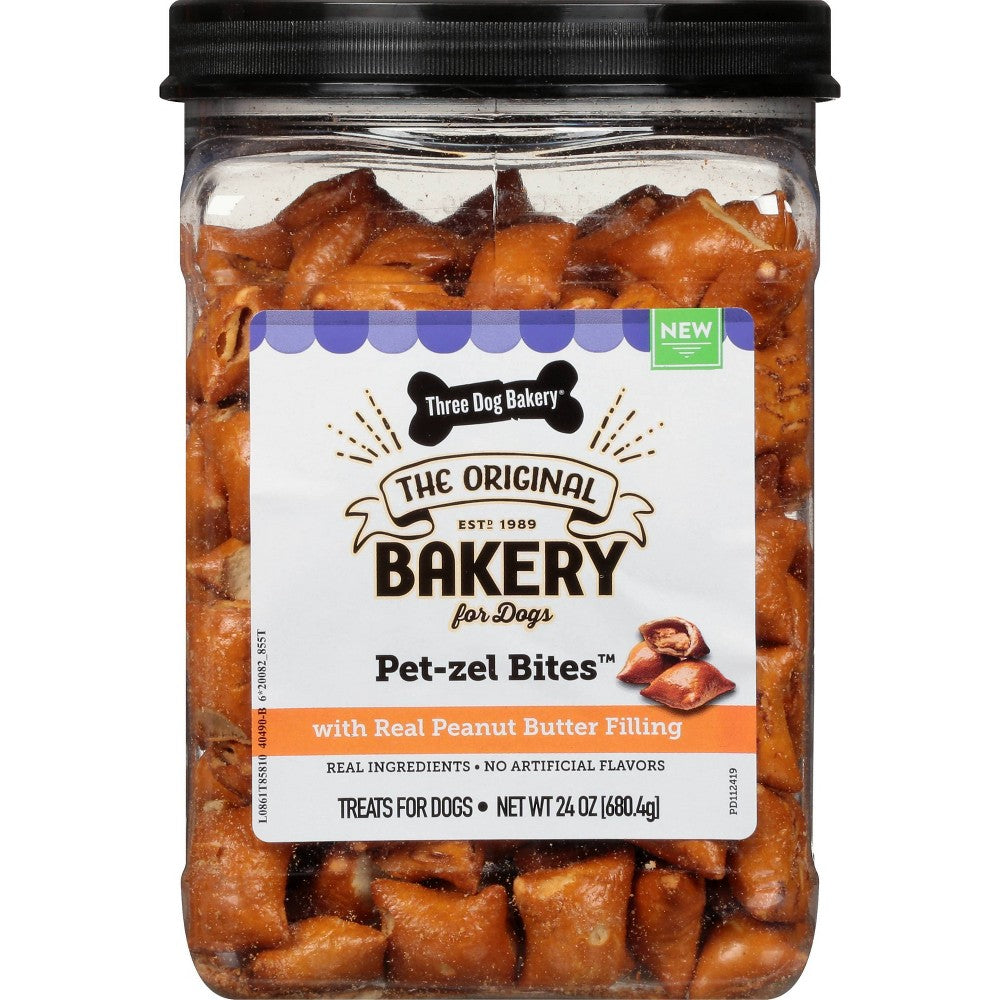 Three Dog Bakery Pet-zel Bites with Peanut Butter Filling Crunchy Dog Treats - 26 Oz - Case of 4